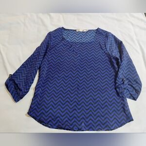 Liberty Love Blue and Black Chevron Sheer Blouse